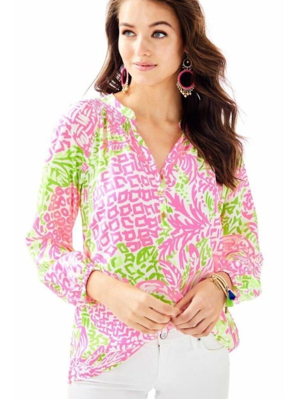 Lilly Pulitzer Elsa Silk Top Pink Sunset Home Slice Size XS